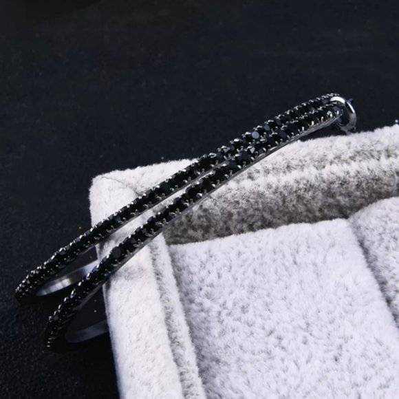 *Black Gold Black Sapphire 2.25'' Hoop Earrings - Picture 3 of 7